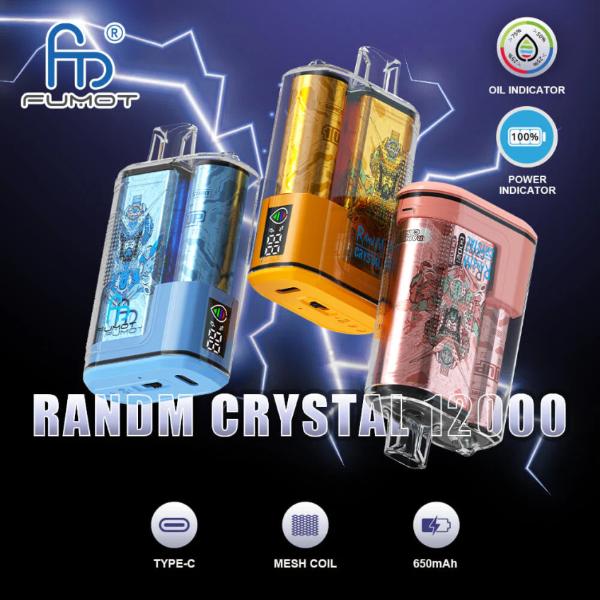 Fumot Flavours - Fumot Crystal 1 peça - 12000 caixa vape descartável 20ml kiwi maracujá goiaba 82R648269