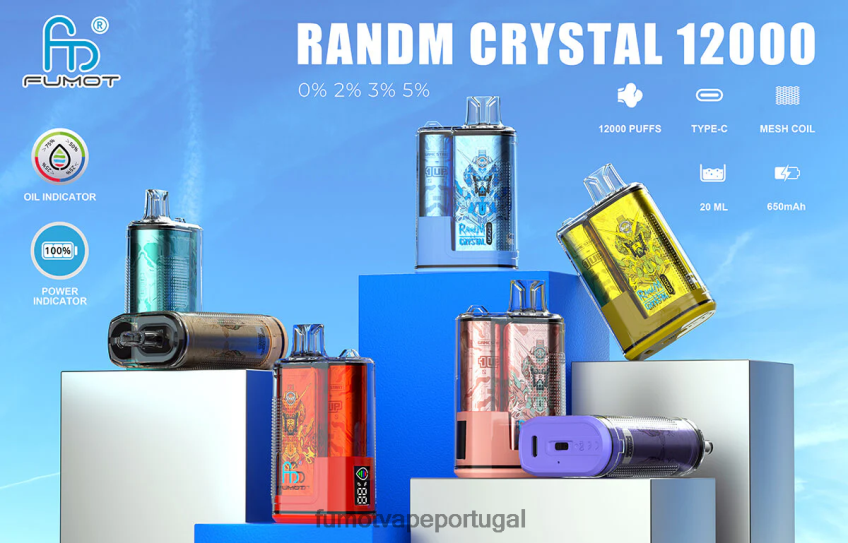 Fumot Flavours - Fumot Crystal Caixa vape descartável de 20ml 12000 (1 peça) uva morango 82R648279