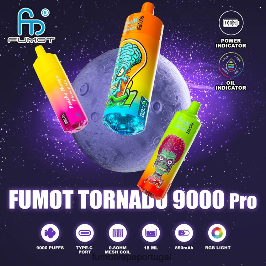 Fumot Flavours - Fumot Tornado vape descartável 9000 pro - 18ml (1 peça) chiclete de melancia e morango 82R648249