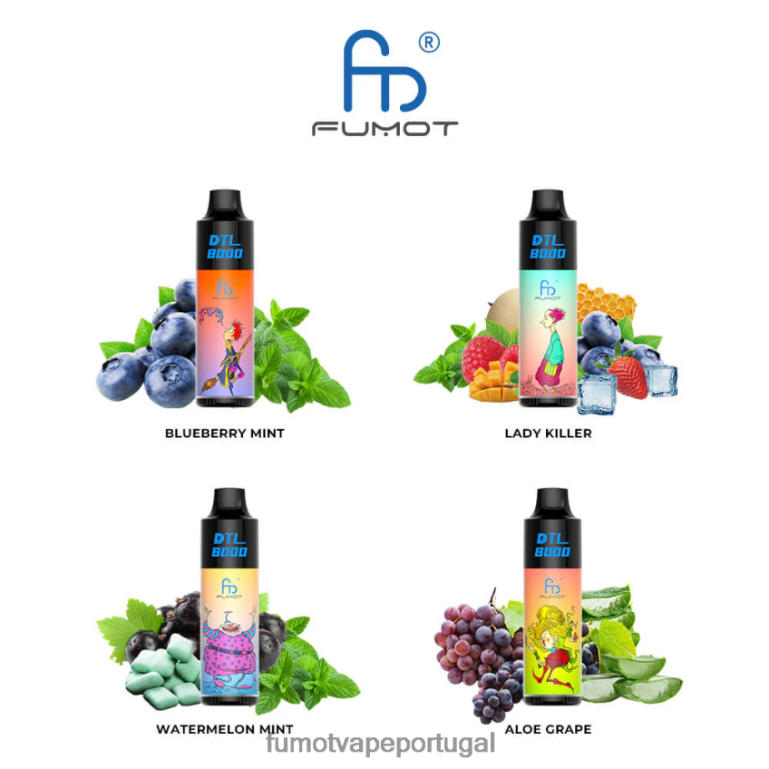 Fumot Shop - Fumot DTL Caneta vape descartável 8000 - 16ml (1 peça) hortelã de mirtilo 82R648416
