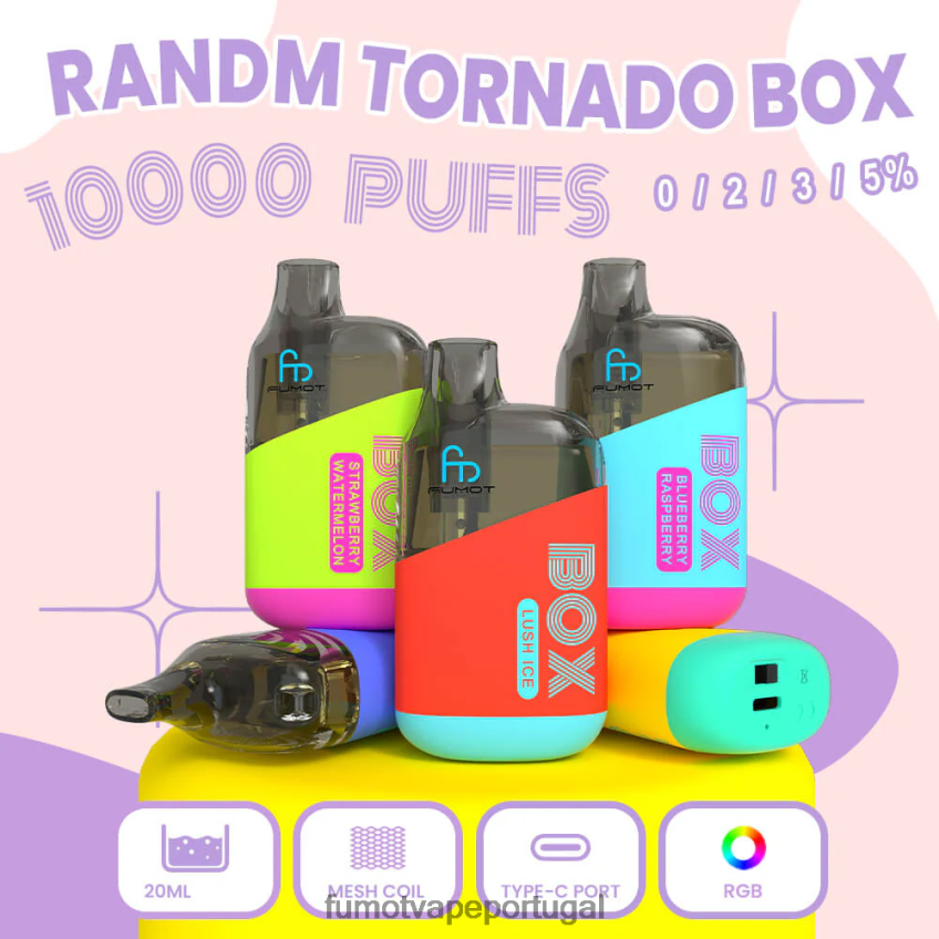 Fumot Shop - Fumot Tornado Caixa descartável de 10000 vape pods - 20ml (1 peça) uva morango 82R648366