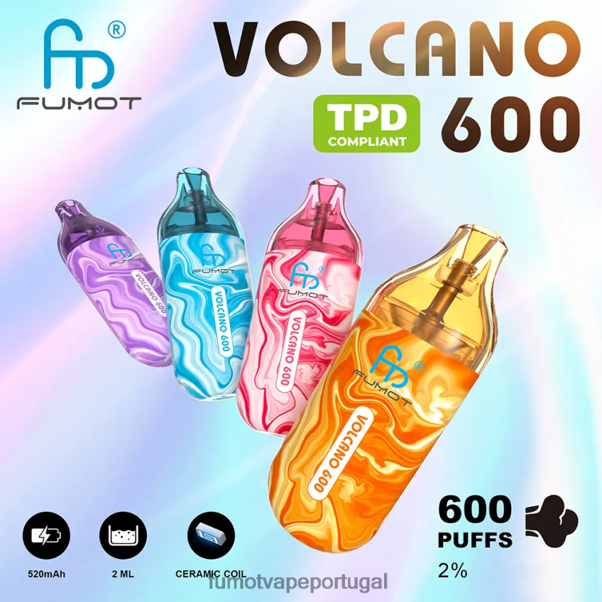Fumot Vape Online Shop - Fumot Volcano Vape descartável compatível com 600 tpd - 2ml (conjunto de 3 peças) gelo de uva 82R648298