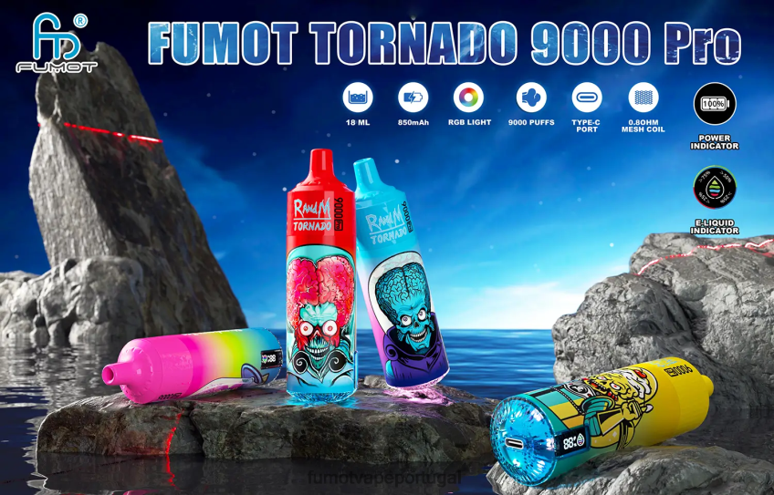 Fumot Vape Portugal - Fumot Tornado 1 peça de vaporizador descartável 9000 pro 18ml skittle de melancia 82R648242